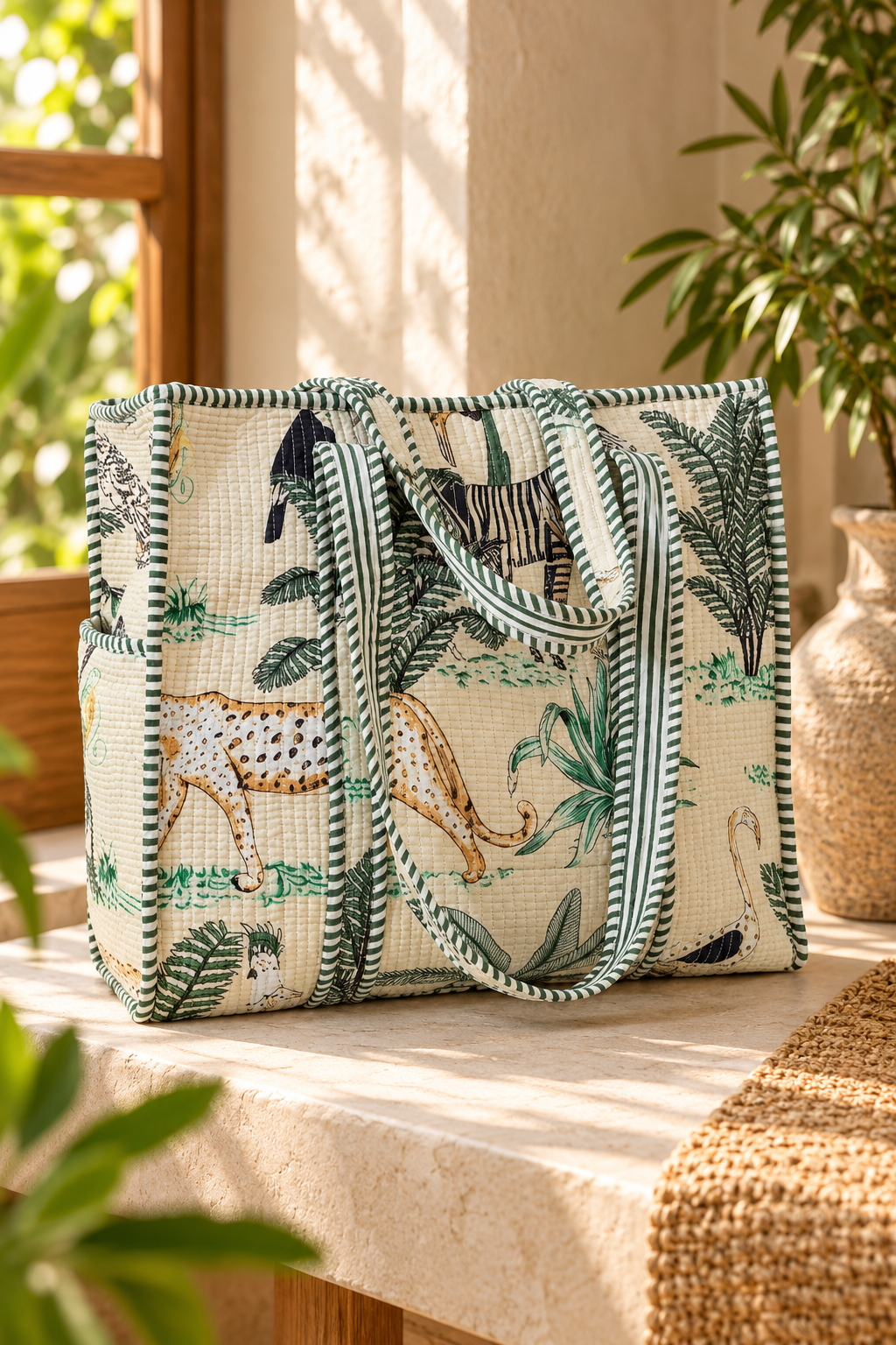 Jungle Print Quilted Tote Bag