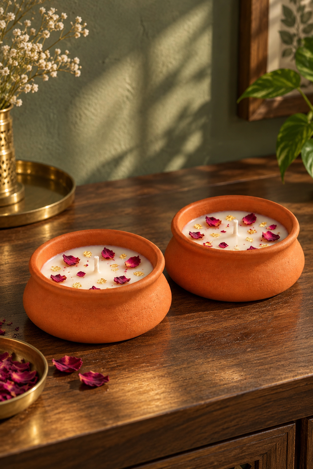 Terracotta Rose Petal Candle - Set of 2