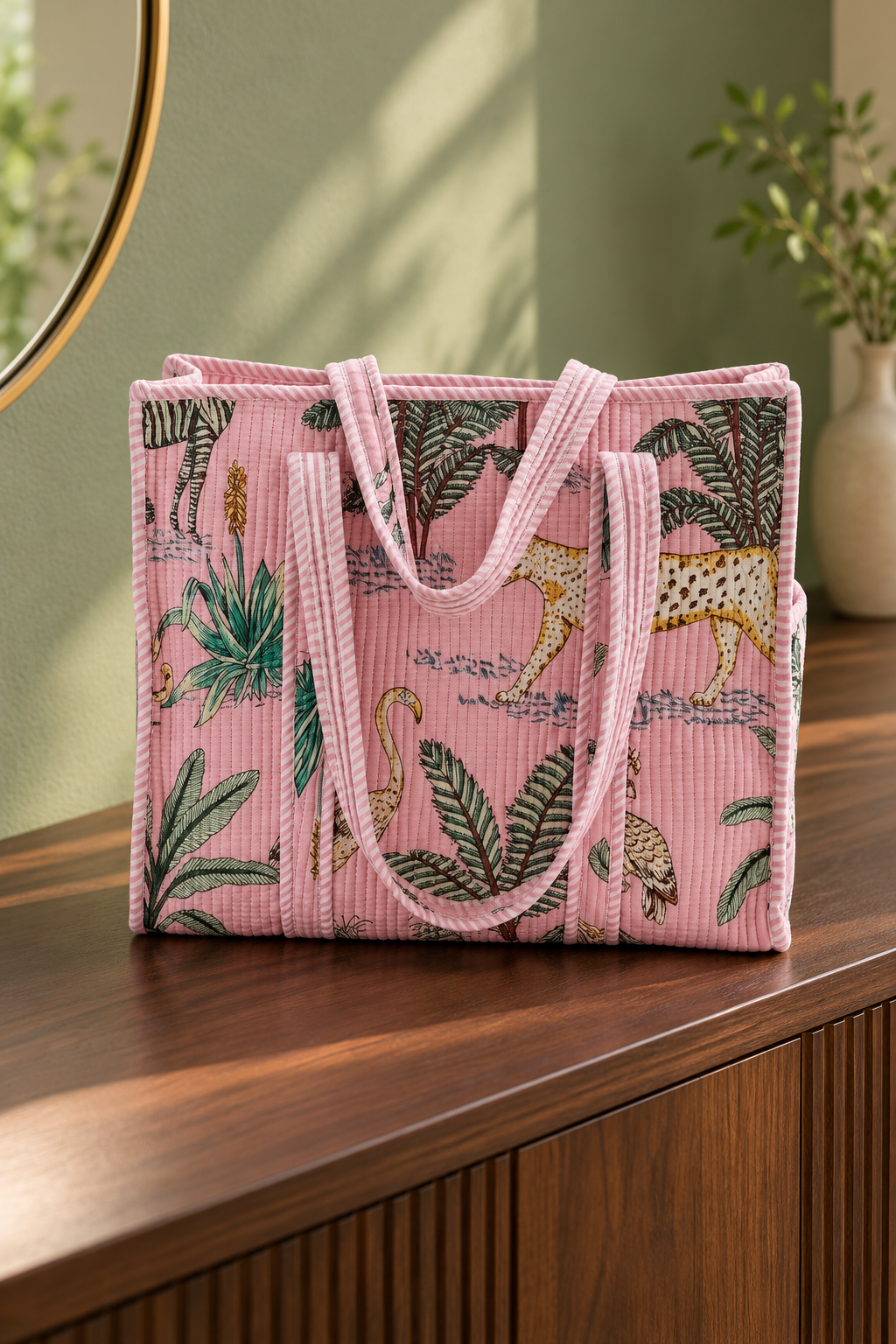 Jungle Print Quilted Tote Bag