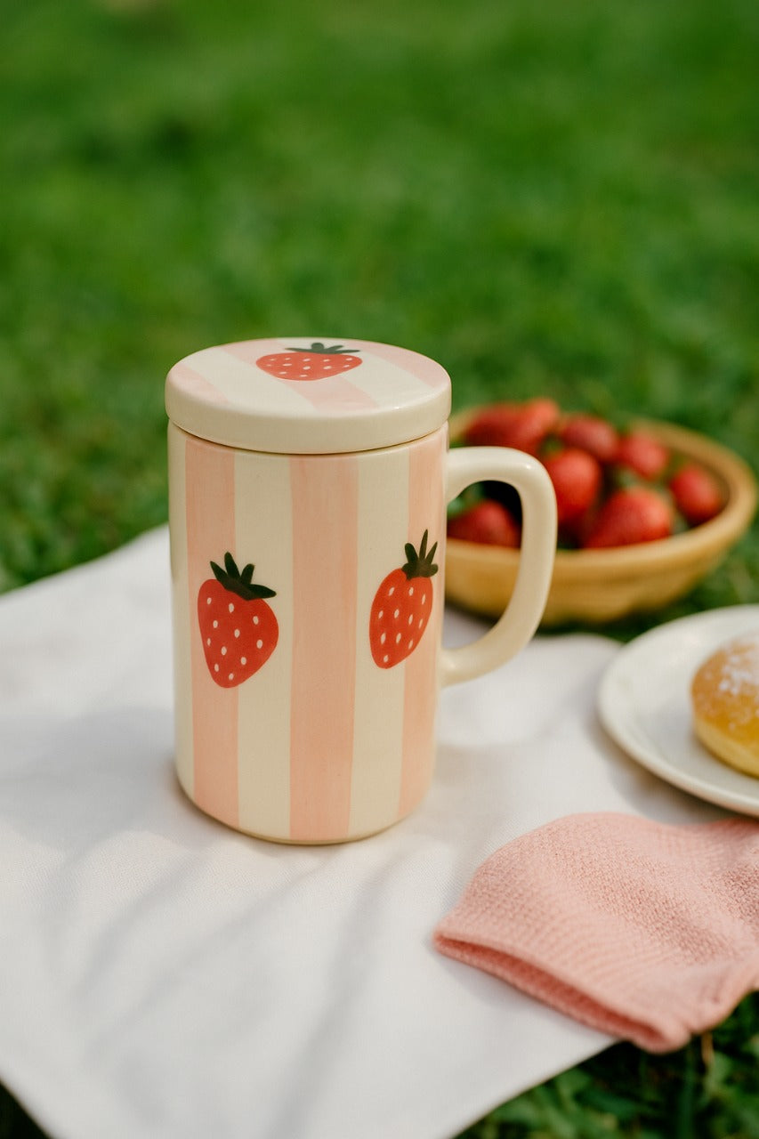 Berry Stripe Mug With Lid