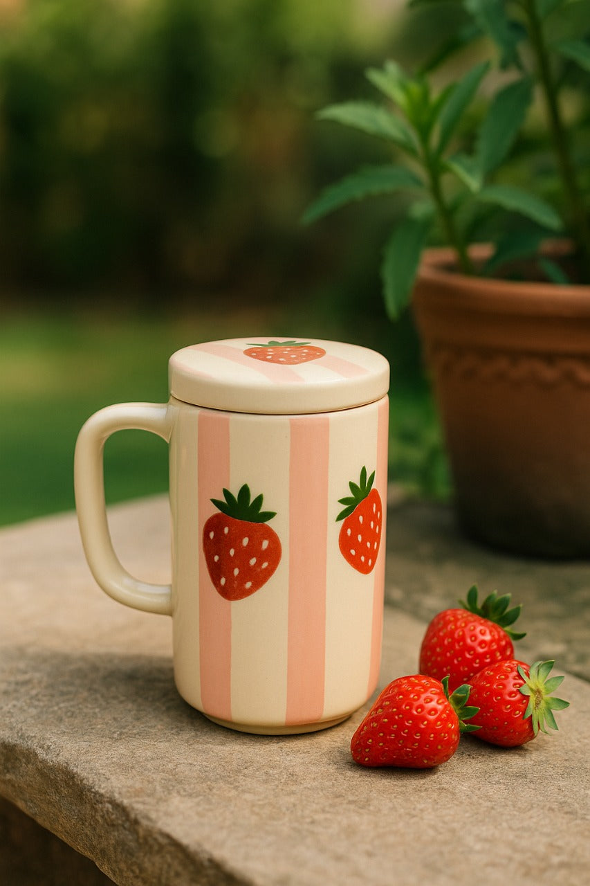 Berry Stripe Mug With Lid