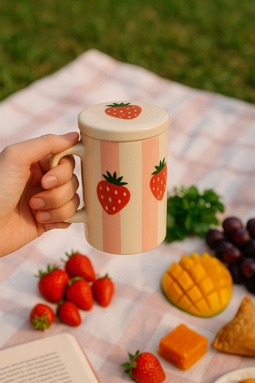 Berry Stripe Mug With Lid